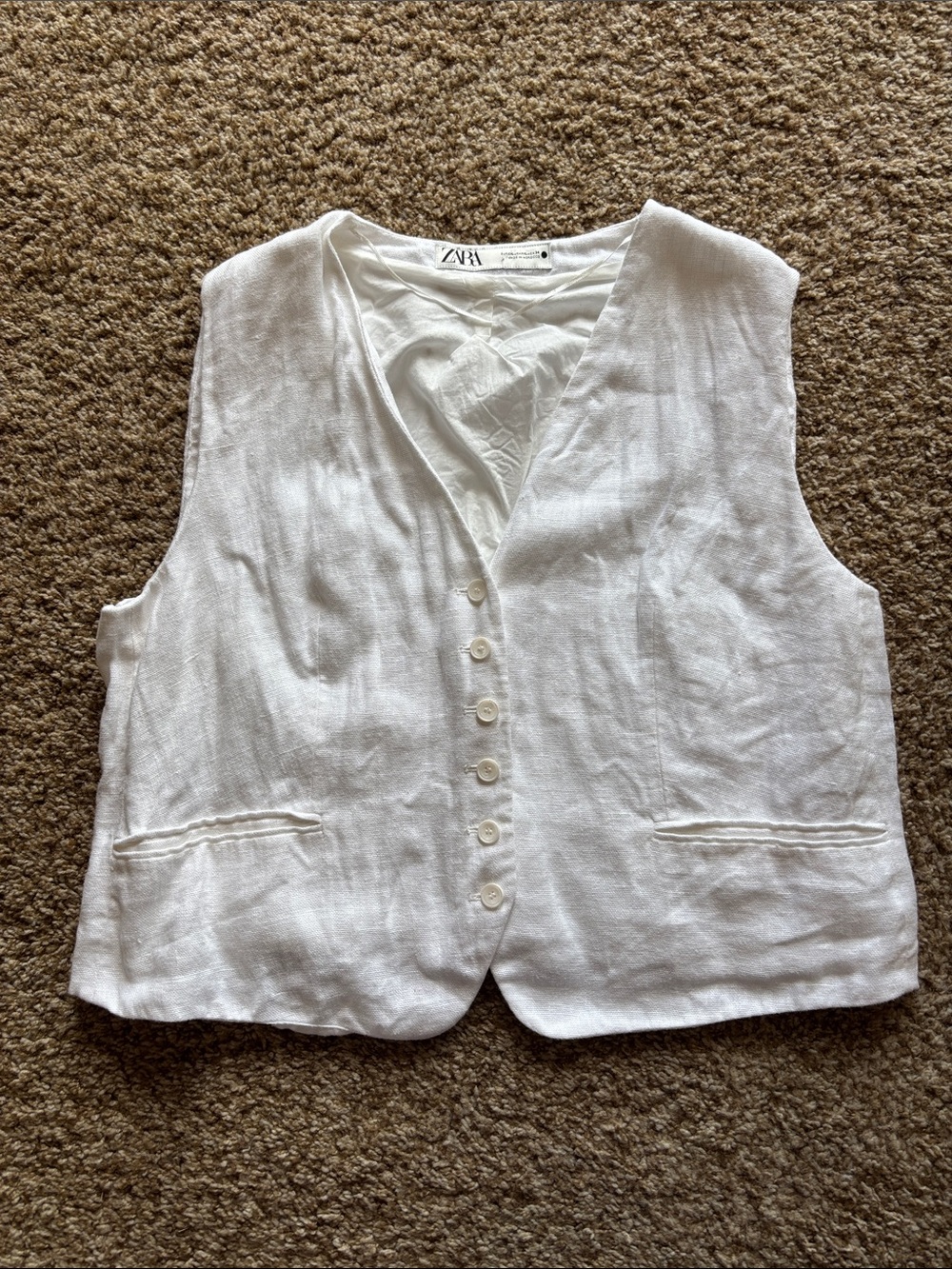 Zara || White 100% Linen Button Front Vest Size XXL